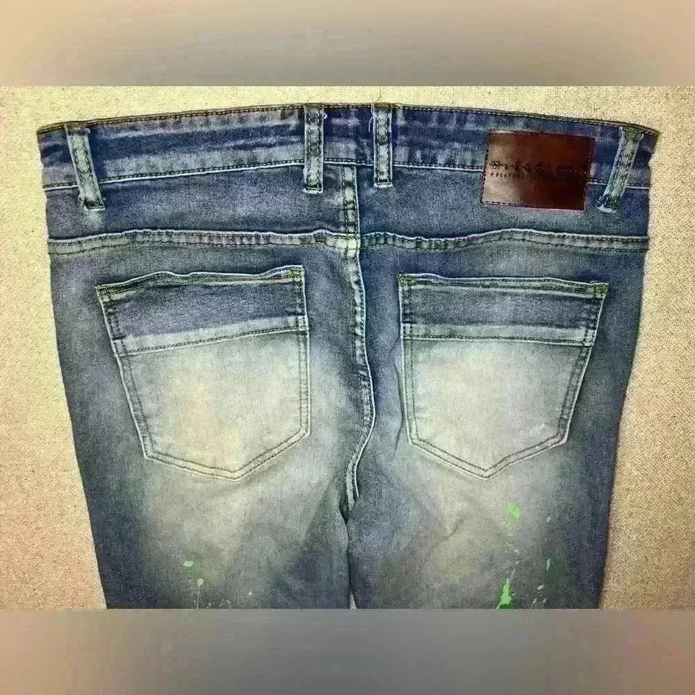 M. Society Mens Jeans Size 34x32 Skinny Fit Distressed Grunge Hip Hop B0060